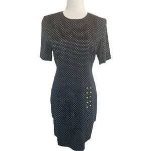 80's Vintage Michael B Ltd Womens Sheath Dress Black  Polka Dot Short Sleeve Pet